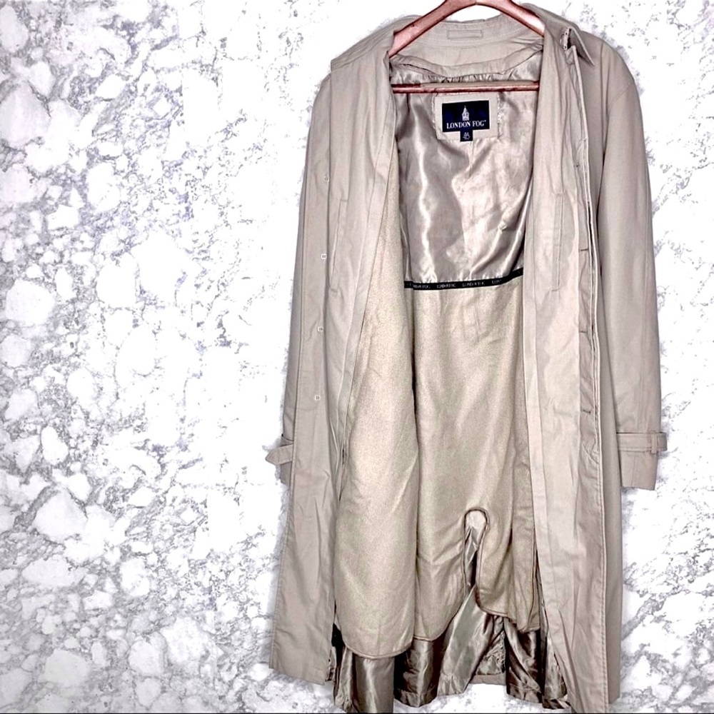 London Fog Vintage Men’s Tan Belted Trench Coat With Detachable Liner Size 42R - Picture 6 of 15